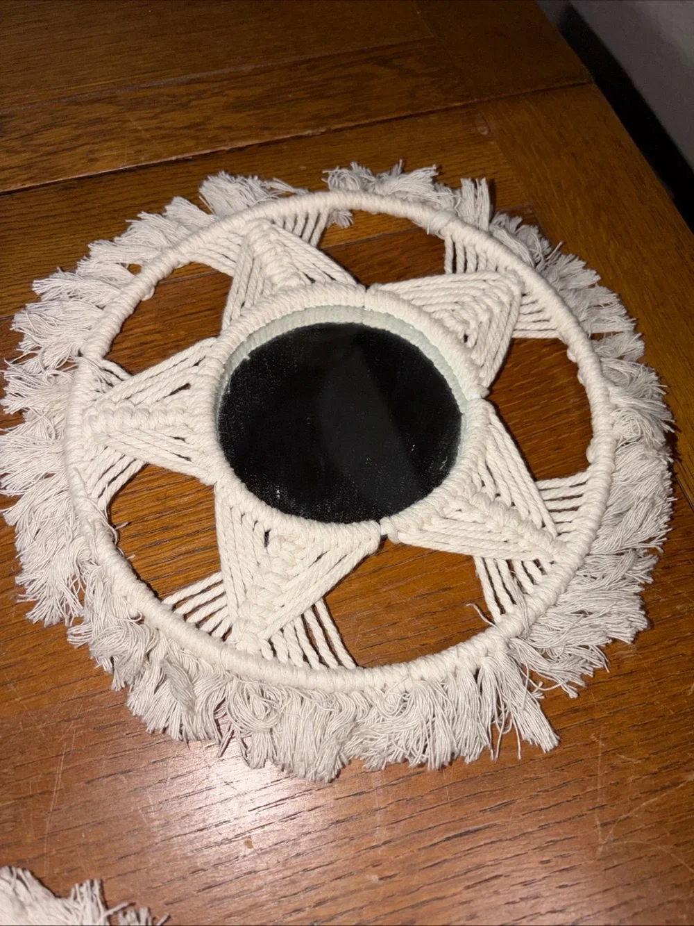 SET OF 3 HANDMADE BOHO OFF WHITE CROCHET/MACRAME MIRROR WALL HANGINGS